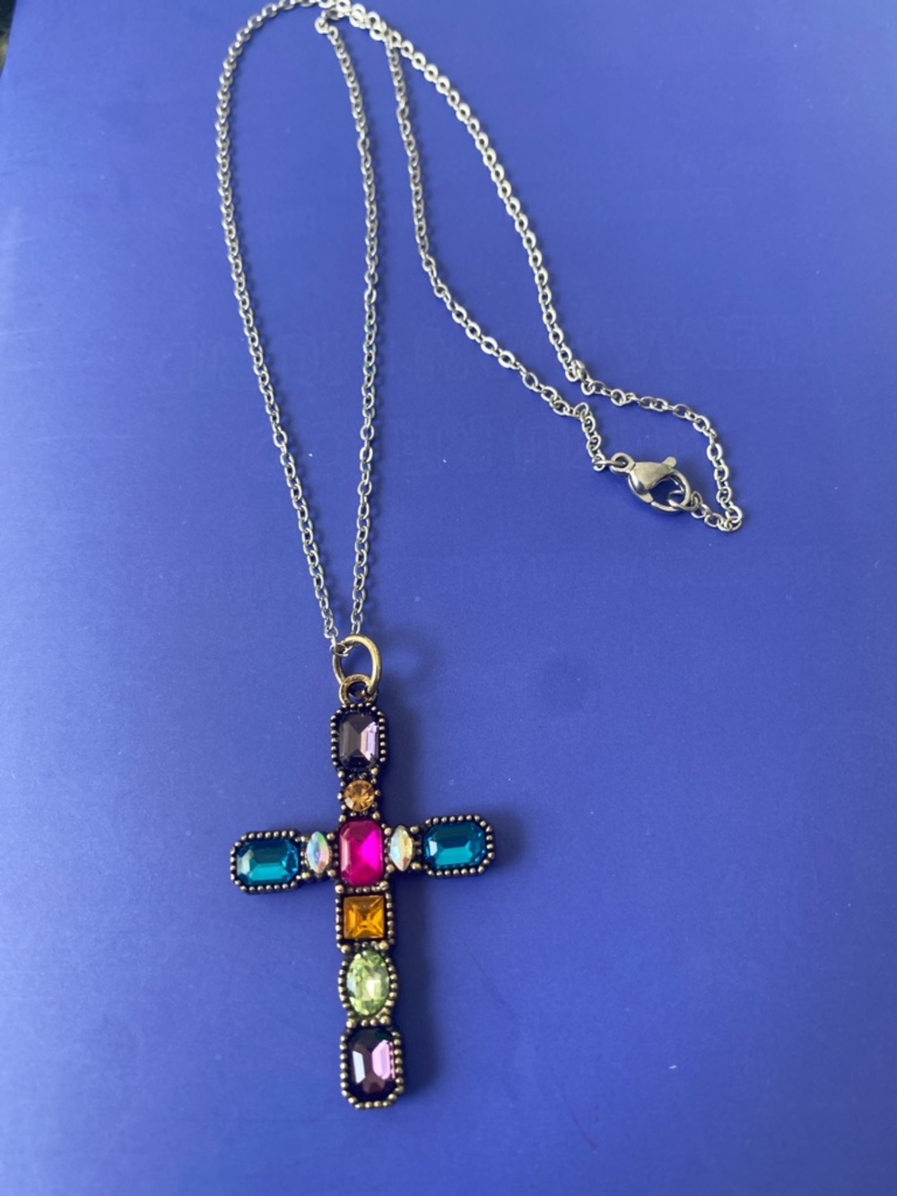 Multicolor Gemstone Cross unisex Pendant Necklace -Jewelry new sale last one